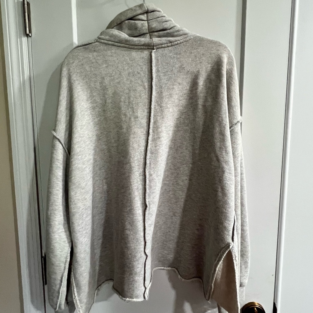 Free People Gray Lace Half Zip Oversized Sweatshirt Boho Pullover - Picture 2 of 5